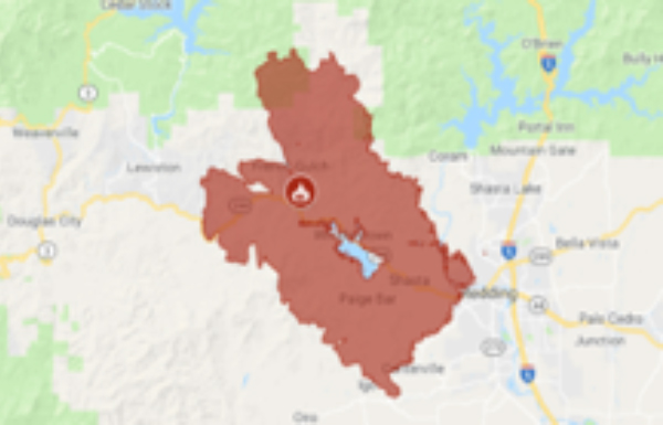 Map of Carr Fire Burn Area
